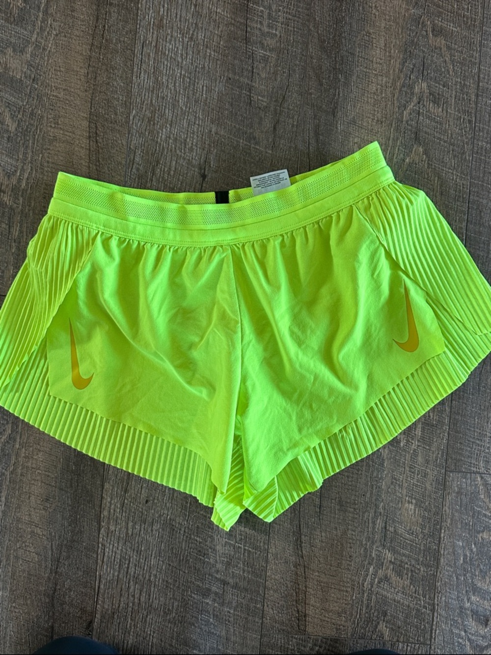 Nike Aeroswift Women's Neon Yellow Athletic Short with double nike Swoosh - Picture 15 of 16